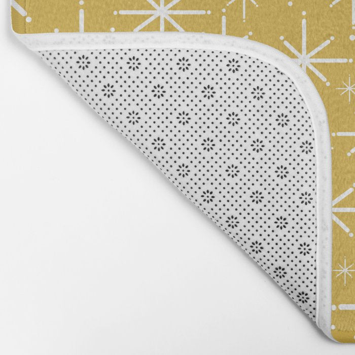Twinkling Starbursts Mid Century Modern Pattern in Light Mustard Yellow and White Bath Mat Gallery Image 2