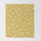 Twinkling Starbursts Mid Century Modern Pattern in Light Mustard Yellow and White Throw Blanket Gallery Image 2