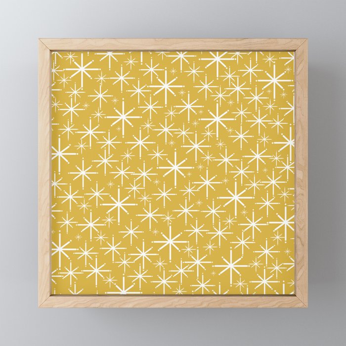 Twinkling Starbursts Mid Century Modern Pattern in Light Mustard Yellow and White Mini Art Print Gallery Image 1
