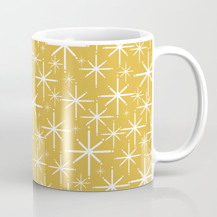 Twinkling Starbursts Mid Century Modern Pattern in Light Mustard Yellow and White Coffee Mug Gallery Image 1