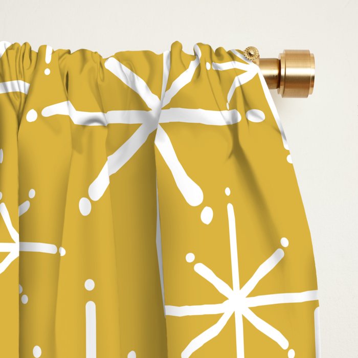 Twinkling Starbursts Mid Century Modern Pattern in Light Mustard Yellow and White Window Curtain Gallery Image 2