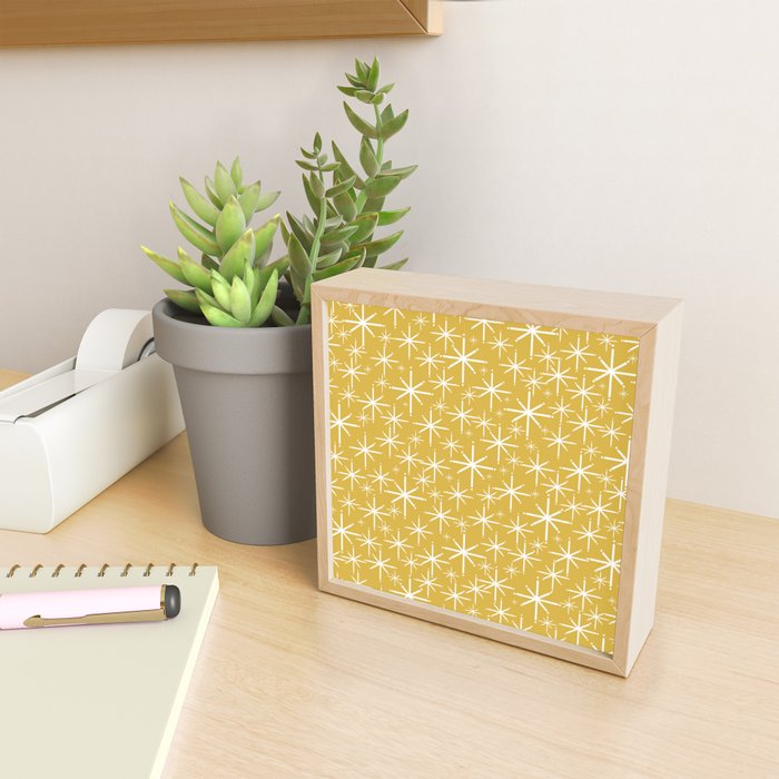Twinkling Starbursts Mid Century Modern Pattern in Light Mustard Yellow and White Mini Art Print Gallery Image 2