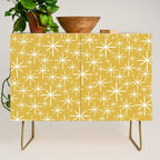 Twinkling Starbursts Mid Century Modern Pattern in Light Mustard Yellow and White Credenza Gallery Image 1
