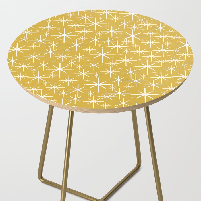 Twinkling Starbursts Mid Century Modern Pattern in Light Mustard Yellow and White Side Table Gallery Image 2