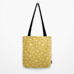 Twinkling Starbursts Mid Century Modern Pattern in Light Mustard Yellow and White Tote Bag Gallery Image 2
