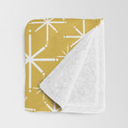 Twinkling Starbursts Mid Century Modern Pattern in Light Mustard Yellow and White Throw Blanket Gallery Image 3