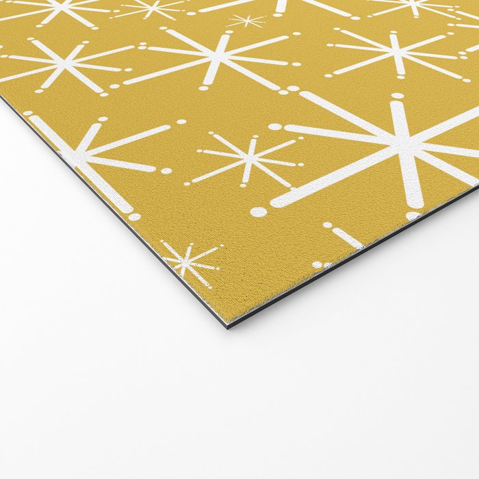 Twinkling Starbursts Mid Century Modern Pattern in Light Mustard Yellow and White Welcome Mat Gallery Image 2