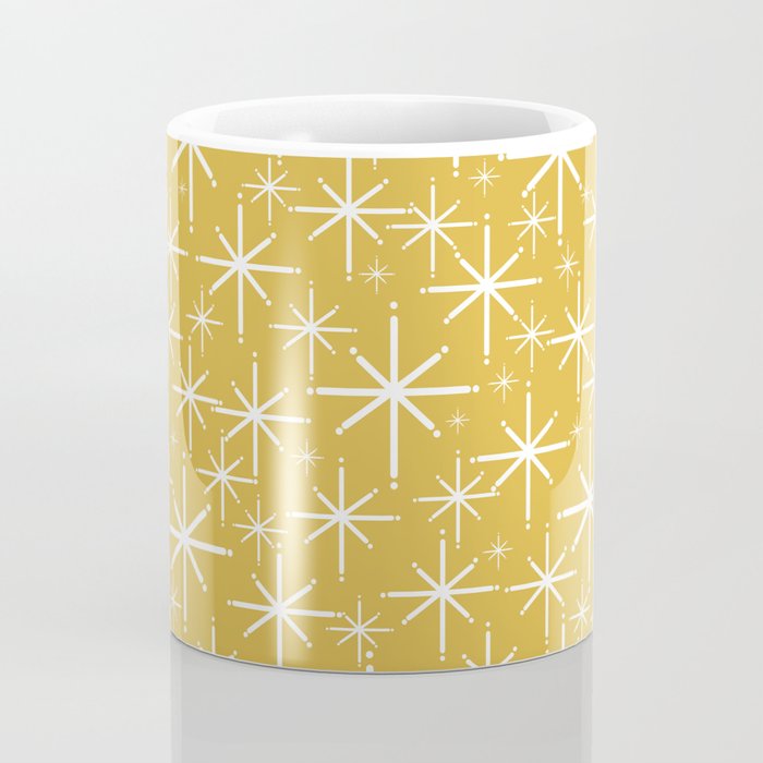 Twinkling Starbursts Mid Century Modern Pattern in Light Mustard Yellow and White Coffee Mug Gallery Image 4