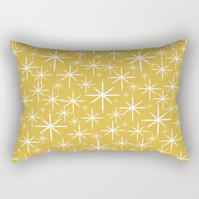 Twinkling Starbursts Mid Century Modern Pattern in Light Mustard Yellow and White Rectangular Pillow Gallery Image 2