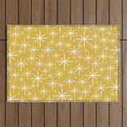 Twinkling Starbursts Mid Century Modern Pattern in Light Mustard Yellow and White Outdoor Rug Gallery Image 1