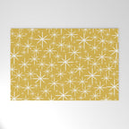 Twinkling Starbursts Mid Century Modern Pattern in Light Mustard Yellow and White Welcome Mat Gallery Image 1