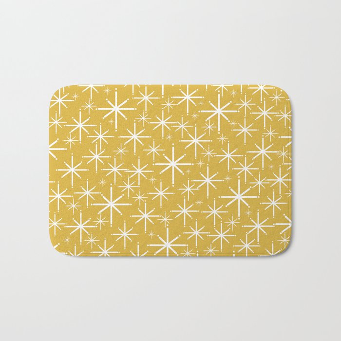 Twinkling Starbursts Mid Century Modern Pattern in Light Mustard Yellow and White Bath Mat Gallery Image 1