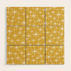 Twinkling Starbursts Mid Century Modern Pattern in Light Mustard Yellow and White Wood Wall Art Gallery Image 1