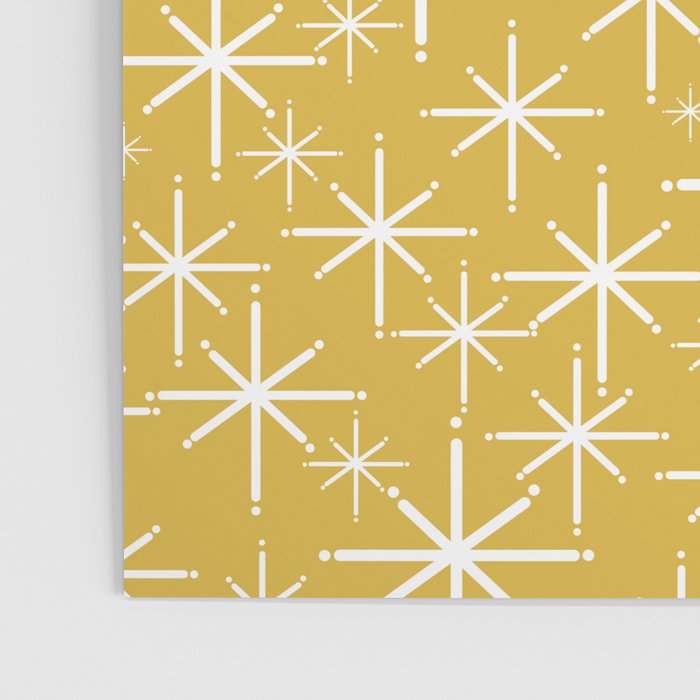 Twinkling Starbursts Mid Century Modern Pattern in Light Mustard Yellow and White Poster Gallery Image 3