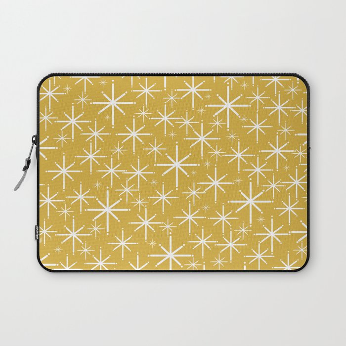Twinkling Starbursts Mid Century Modern Pattern in Light Mustard Yellow and White Laptop Sleeve Gallery Image 1