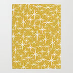 Twinkling Starbursts Mid Century Modern Pattern in Light Mustard Yellow and White Poster Gallery Image 4