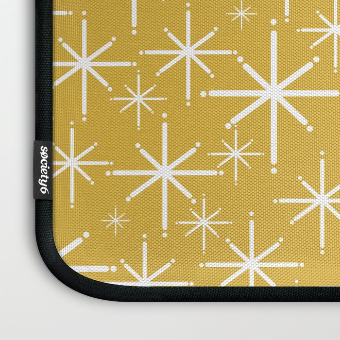Twinkling Starbursts Mid Century Modern Pattern in Light Mustard Yellow and White Laptop Sleeve Gallery Image 3