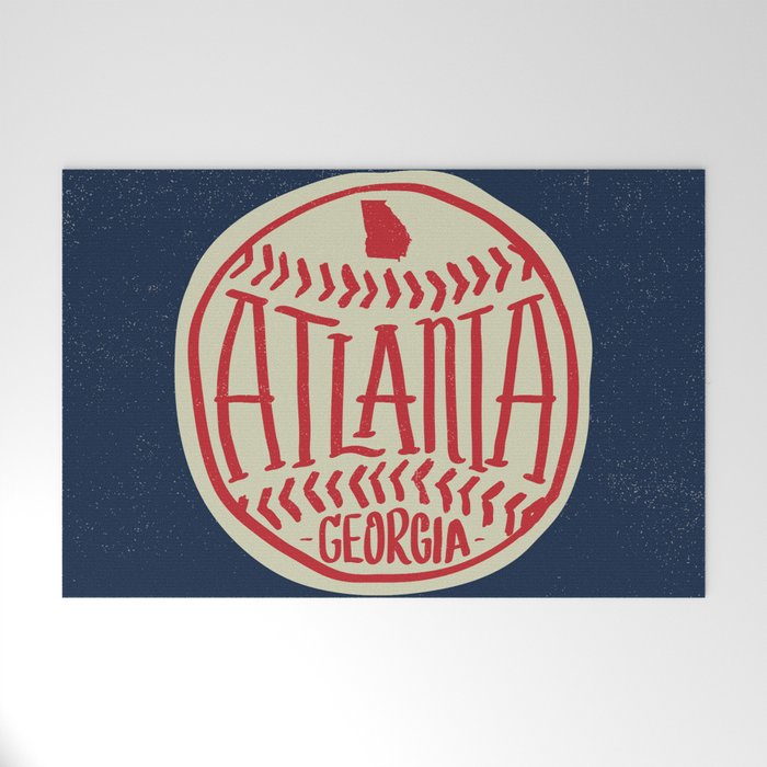 Atlanta Georgia Baseball - Hand Drawn, Script Typography Welcome Mat