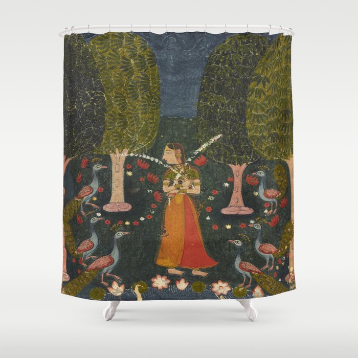 Gauri Ragini, folio from a Ragamala Indian Painted Illustration Shower Curtain Gallery Image 1