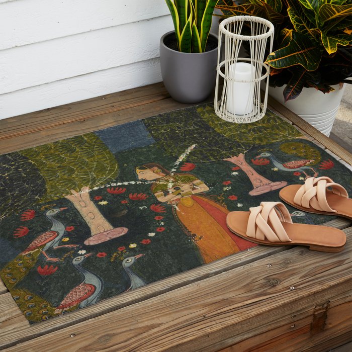 Gauri Ragini, folio from a Ragamala Indian Painted Illustration Outdoor Rug Gallery Image 2