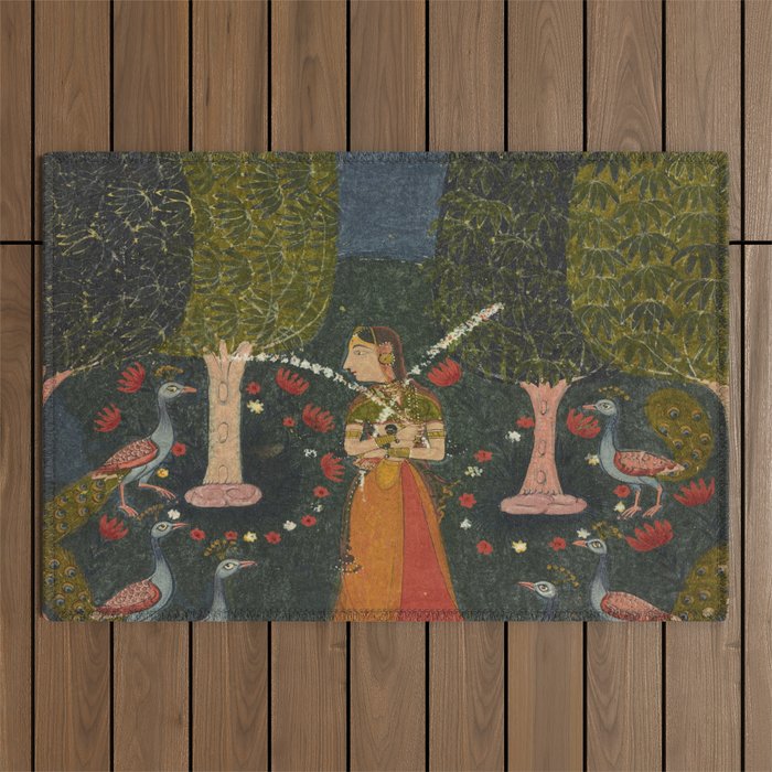 Gauri Ragini, folio from a Ragamala Indian Painted Illustration Outdoor Rug Gallery Image 1