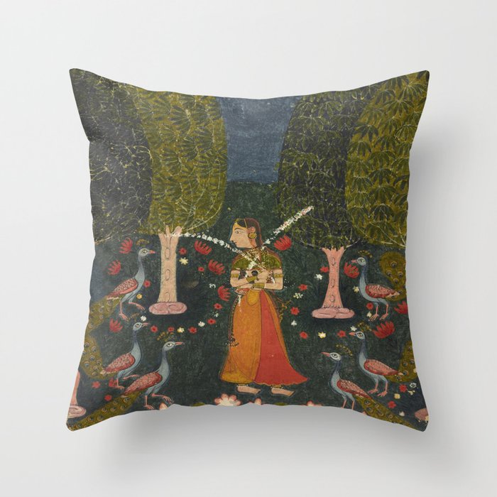 Gauri Ragini, folio from a Ragamala Indian Painted Illustration Throw Pillow Gallery Image 1