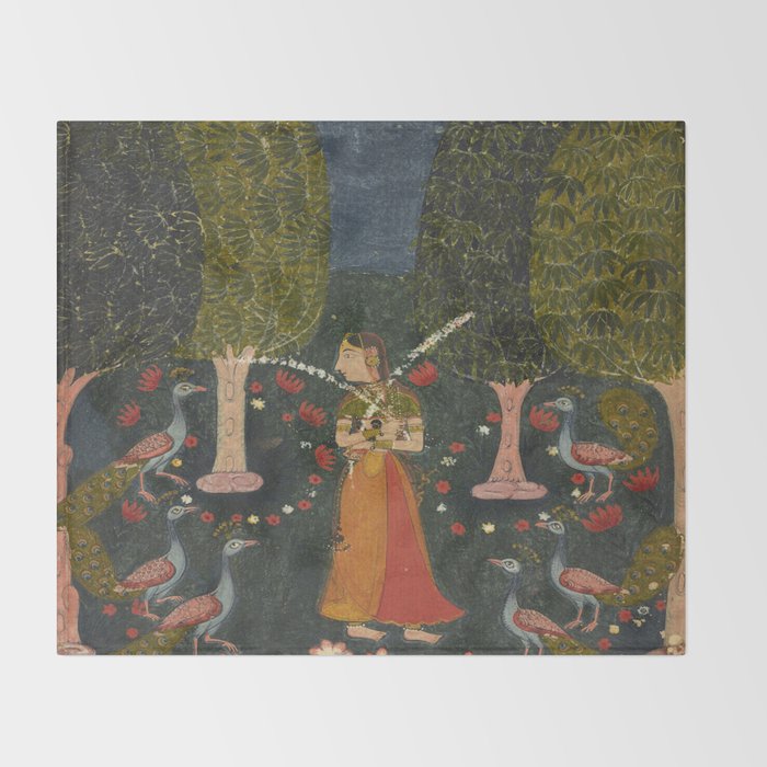 Gauri Ragini, folio from a Ragamala Indian Painted Illustration Throw Blanket Gallery Image 2