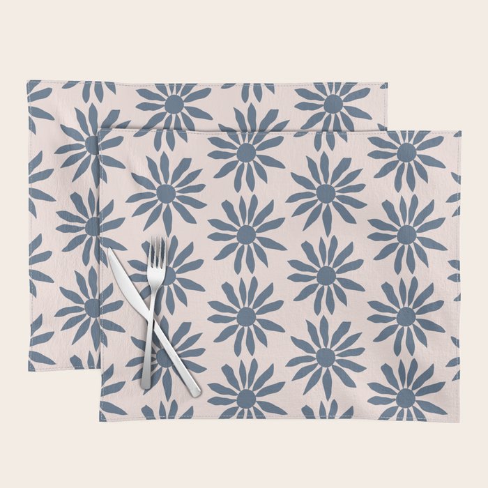 Blue Flowers on Pink Background - Pattern Placemat Gallery Image 1