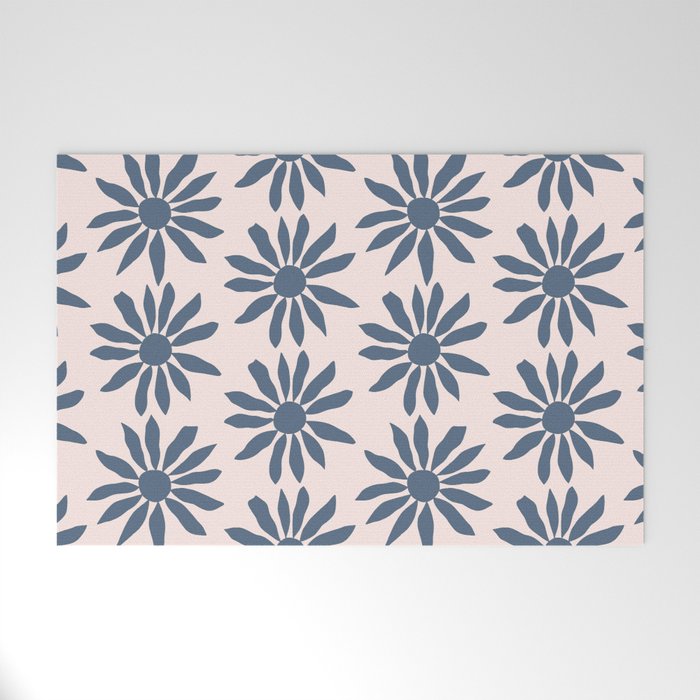 Blue Flowers on Pink Background - Pattern Welcome Mat Gallery Image 1