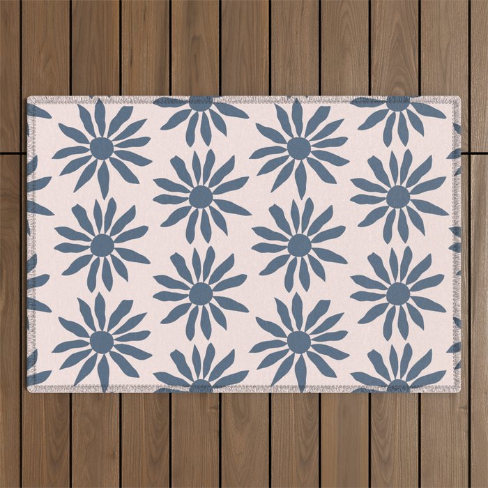 Blue Flowers on Pink Background - Pattern Outdoor Rug Gallery Image 1