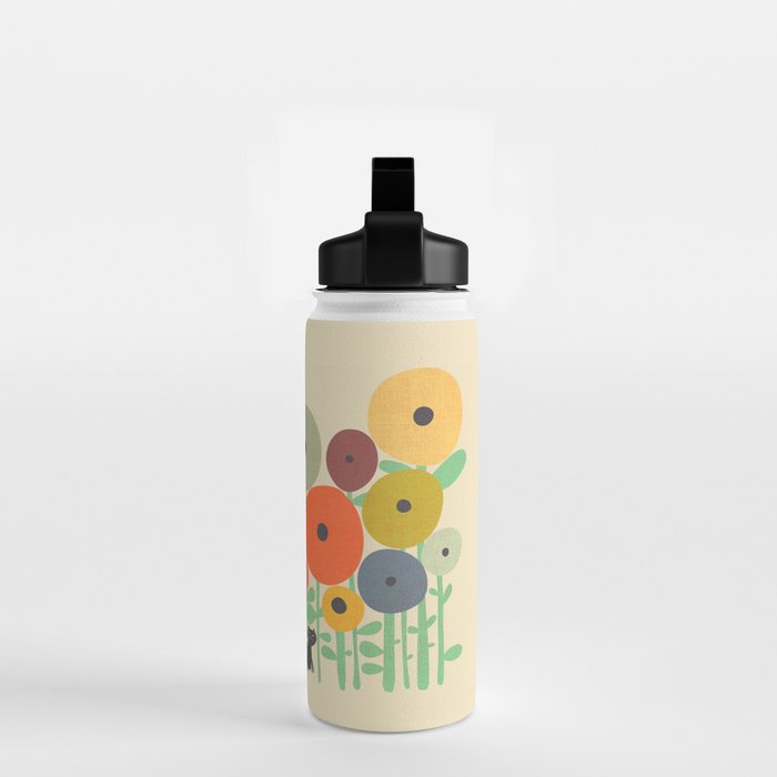 Cat in flower garden Water Bottle Gallery Image 2