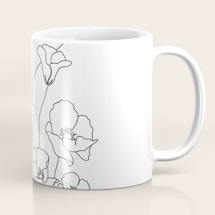 Poppy Flowers Line Art Coffee Mug Gallery Image 1