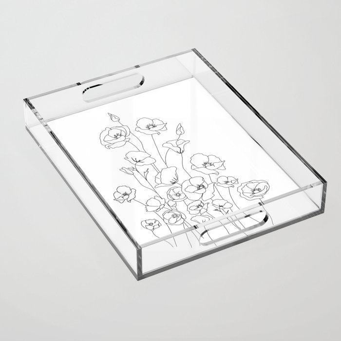 Poppy Flowers Line Art Acrylic Tray Gallery Image 1