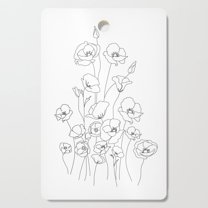 Poppy Flowers Line Art Cutting Board Gallery Image 1