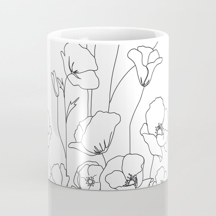 Poppy Flowers Line Art Coffee Mug Gallery Image 4