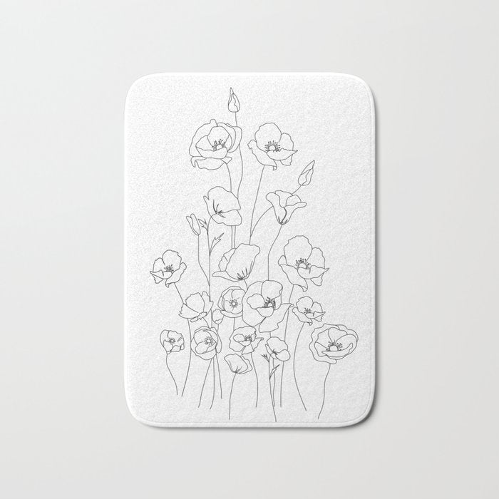 Poppy Flowers Line Art Bath Mat Gallery Image 1