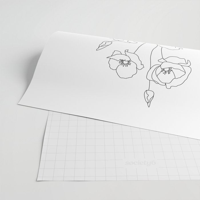 Poppy Flowers Line Art Wrapping Paper Gallery Image 2