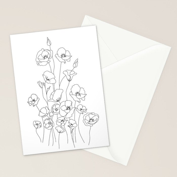 Poppy Flowers Line Art Stationery Card Gallery Image 2