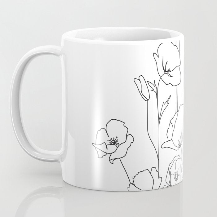 Poppy Flowers Line Art Coffee Mug Gallery Image 3