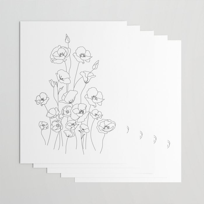 Poppy Flowers Line Art Wrapping Paper Gallery Image 3