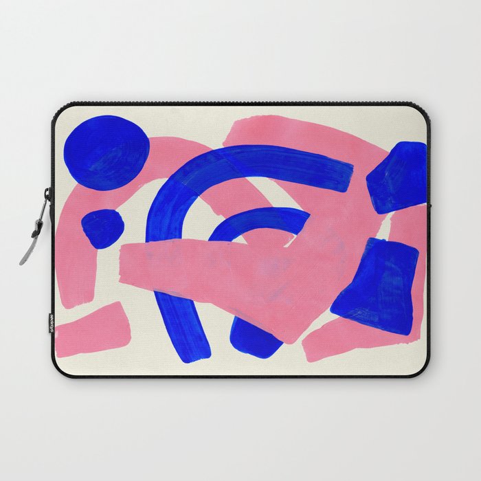 Blue Pink Fun Colorful Mid Century Modern Abstract Painting Shapes Pattern Laptop Sleeve Gallery Image 1