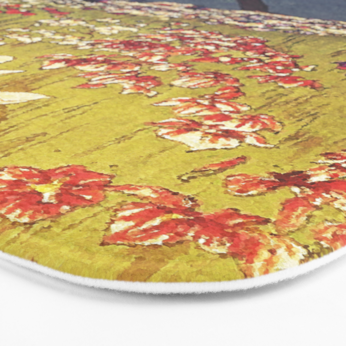 The Flower Empire of Waan - Tree and Flowers on Field - Nature Ukiyo Landscape in Blue, Red, Green & Orange Bath Mat Gallery Image 3