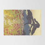 The Flower Empire of Waan - Tree and Flowers on Field - Nature Ukiyo Landscape in Blue, Red, Green & Orange Rug Gallery Image 2