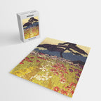 The Flower Empire of Waan - Tree and Flowers on Field - Nature Ukiyo Landscape in Blue, Red, Green & Orange Jigsaw Puzzle Gallery Image 2