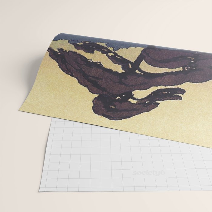 The Flower Empire of Waan - Tree and Flowers on Field - Nature Ukiyo Landscape in Blue, Red, Green & Orange Wrapping Paper Gallery Image 2