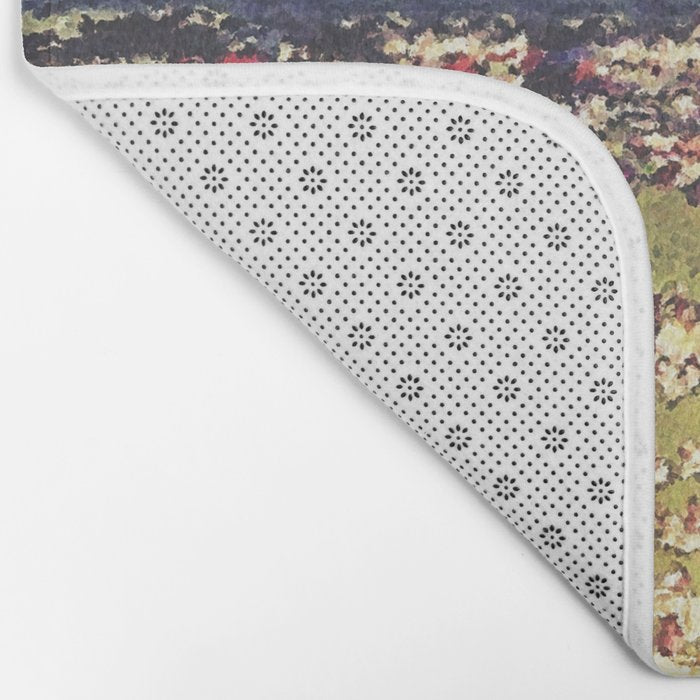 The Flower Empire of Waan - Tree and Flowers on Field - Nature Ukiyo Landscape in Blue, Red, Green & Orange Bath Mat Gallery Image 2