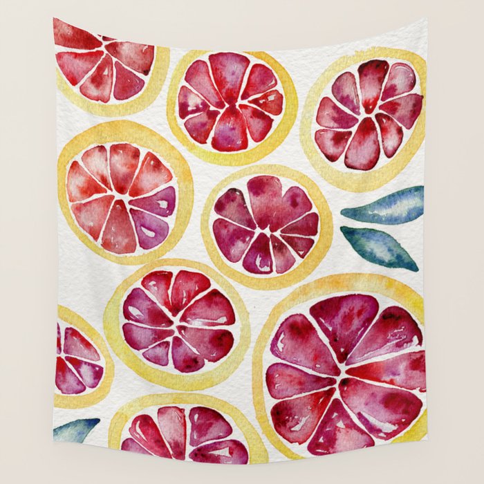 Sliced Grapefruits Watercolor Wall Tapestry Gallery Image 1