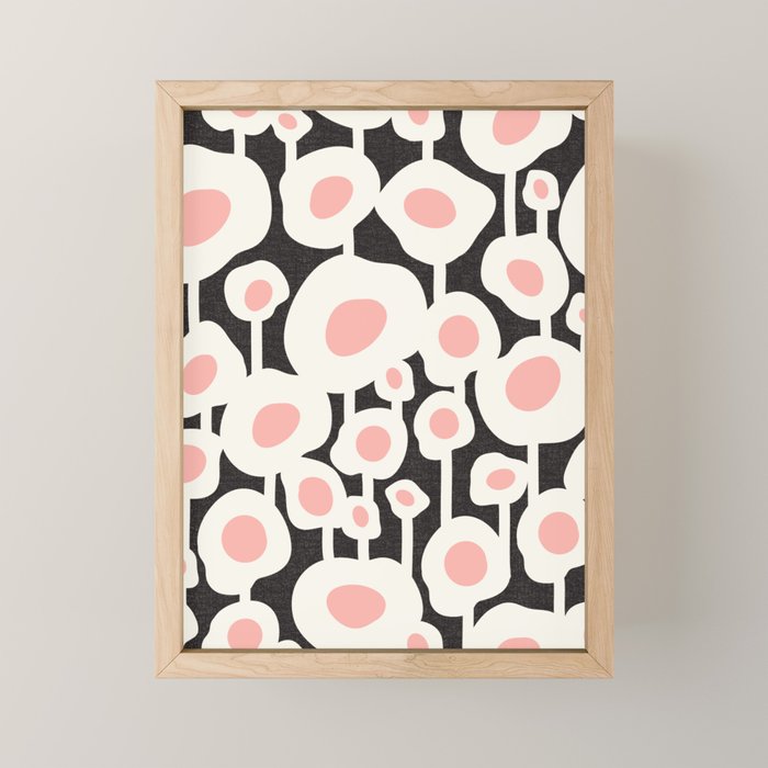 Poppy Dot - Retro Floral Black Pink Mini Art Print Gallery Image 1