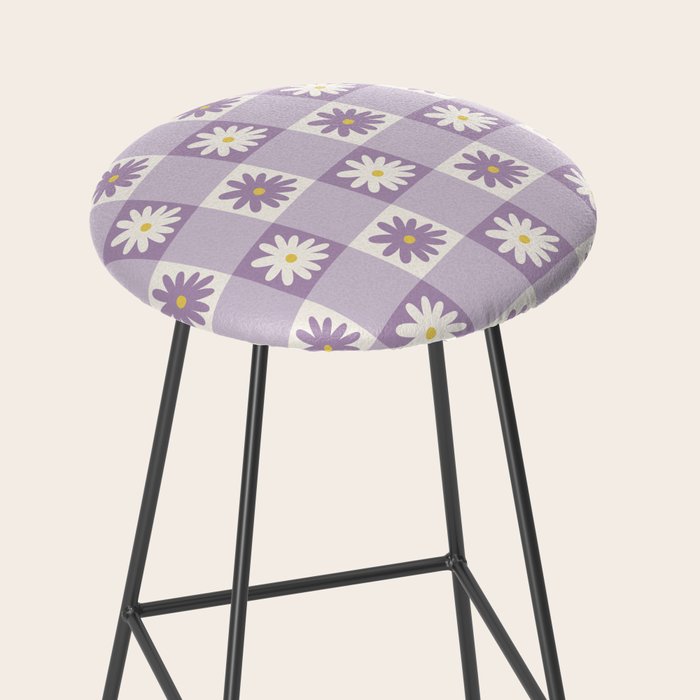 Flower Lavender Gingham Checker in Purple Stool Gallery Image 2