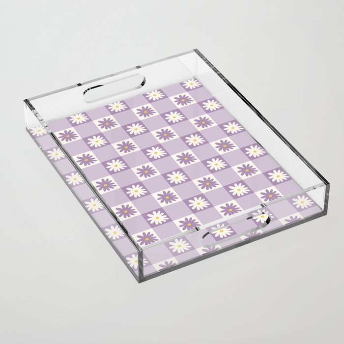 Flower Lavender Gingham Checker in Purple Acrylic Tray Gallery Image 1